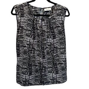 Calvin Klein Black White Purple print sleeveless shell blouse top large.